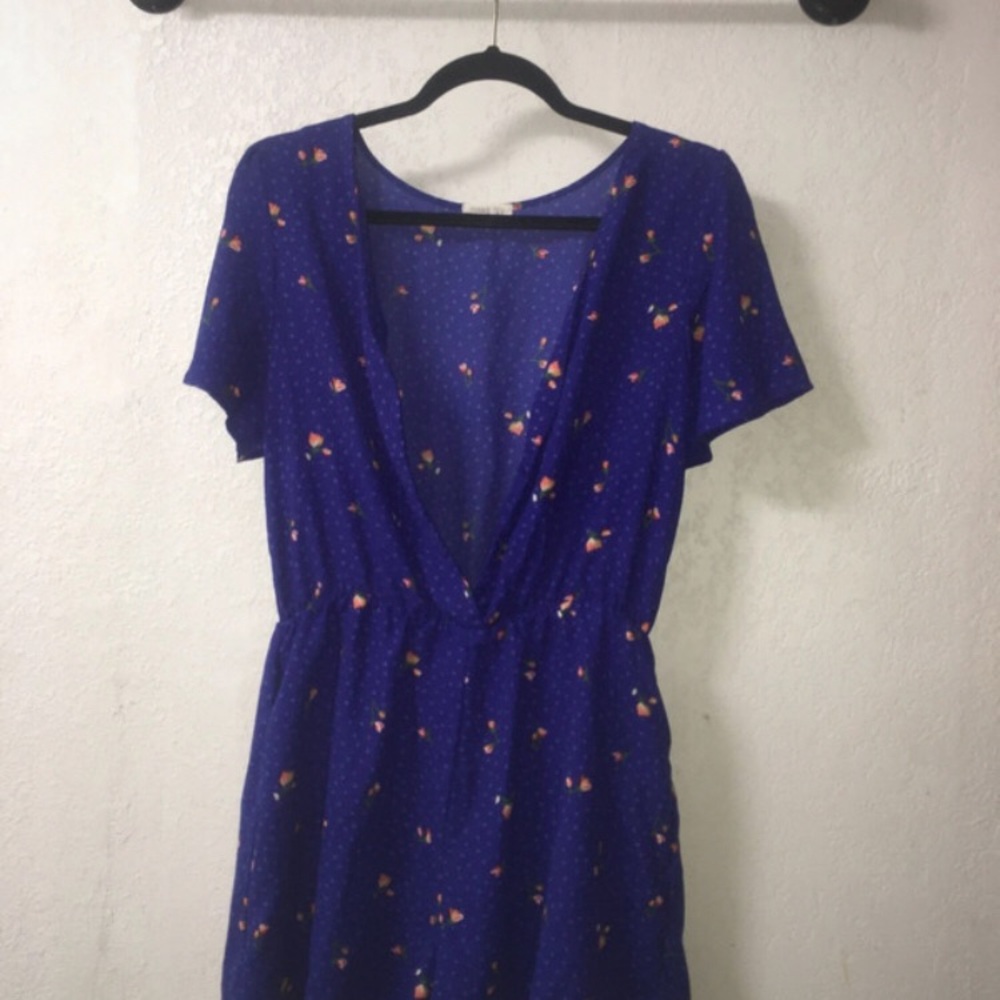 Blue Floral V-Neck Women’s Dress